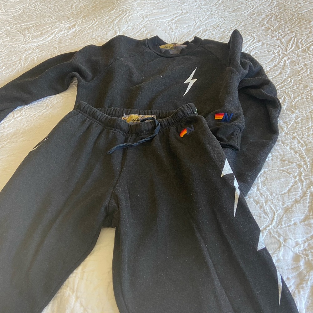 Aviator Nation Black Track Pants with Colorful Embroidery